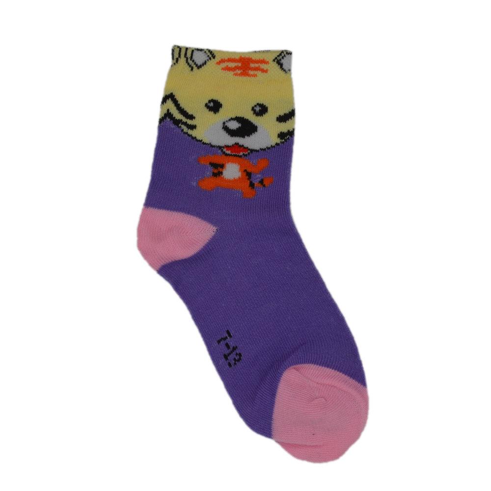 Kids Purple & Pink Tiger Above Ankle-Length Cotton Socks