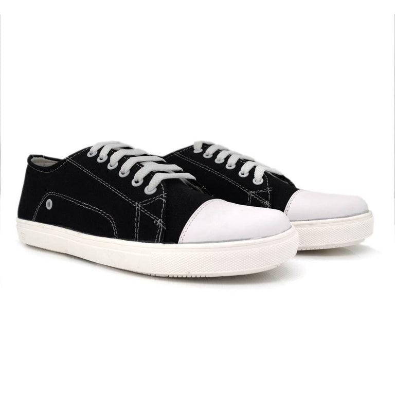 Men Black & White Stitch Detail Canvas Sneakers