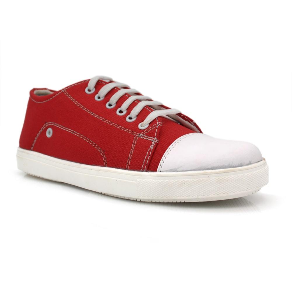 Men Red & White Stitch Detail Canvas Sneakers