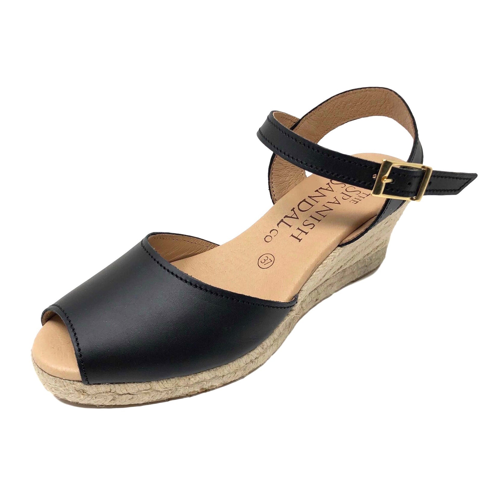 Black cork wedge sandals with strap 