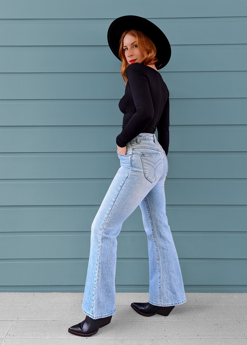 Charlotte Blue Denim Eastcoast Flares By Rolla's – Black Salt