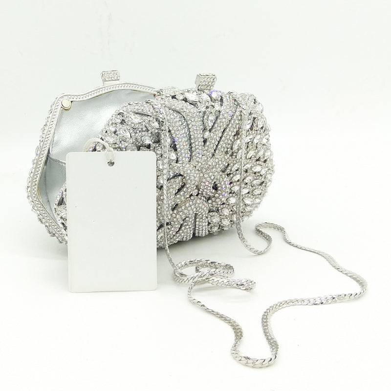 silver diamond clutch bag