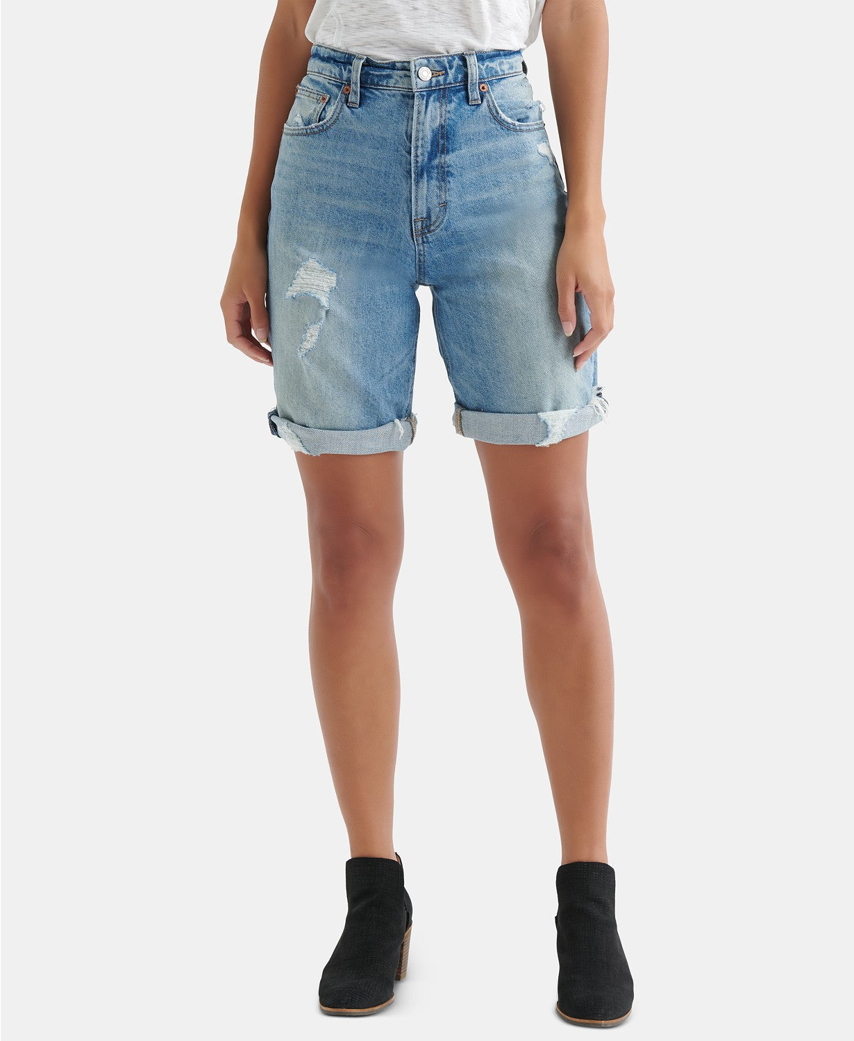 ripped denim bermuda shorts