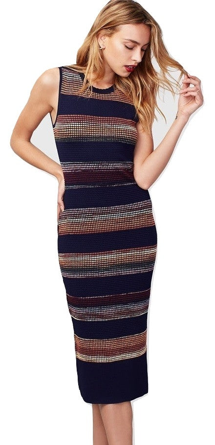 Striped Midi Sweater Dress Navy Combo S