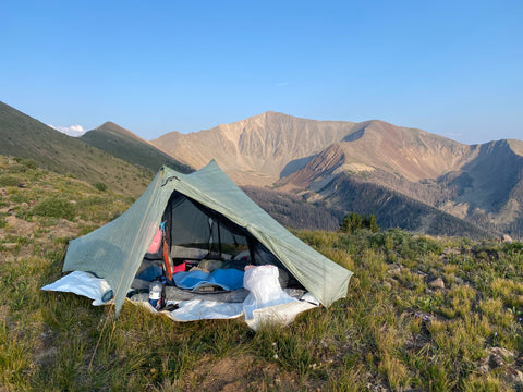 Tent on ridgeline in the Sangre De Cristos looking at Cottonwood Peak