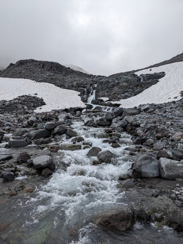 A glacial stream flowing through rocks