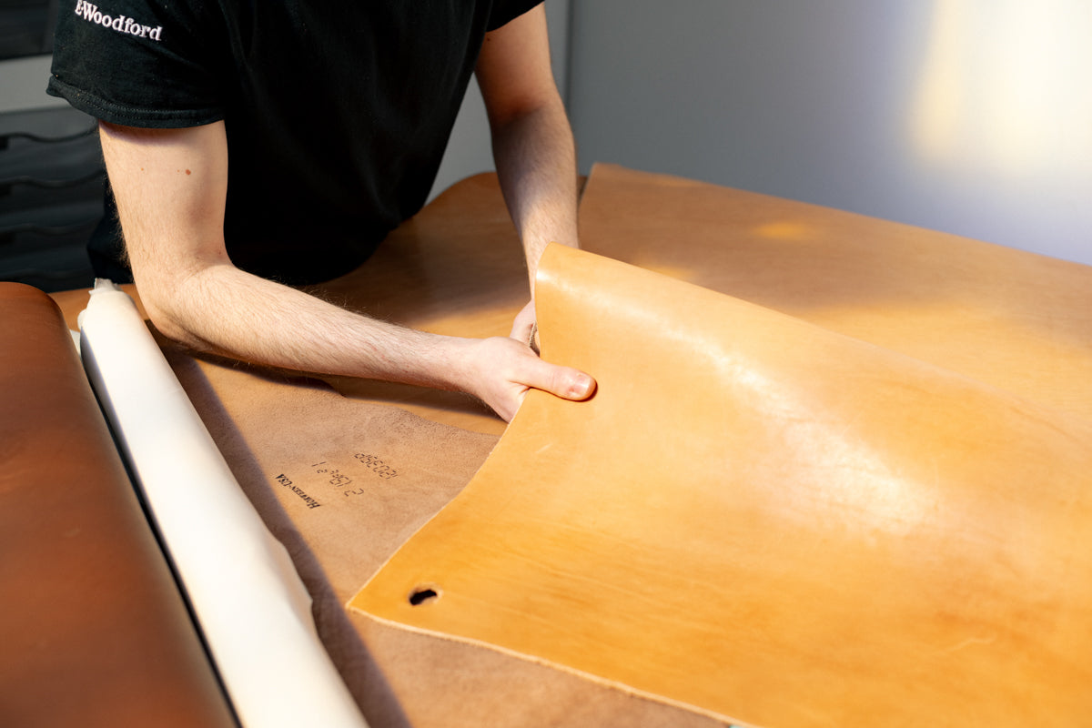 Leather: Baker’s Oak Bark shoulder examination before insoles are cut
