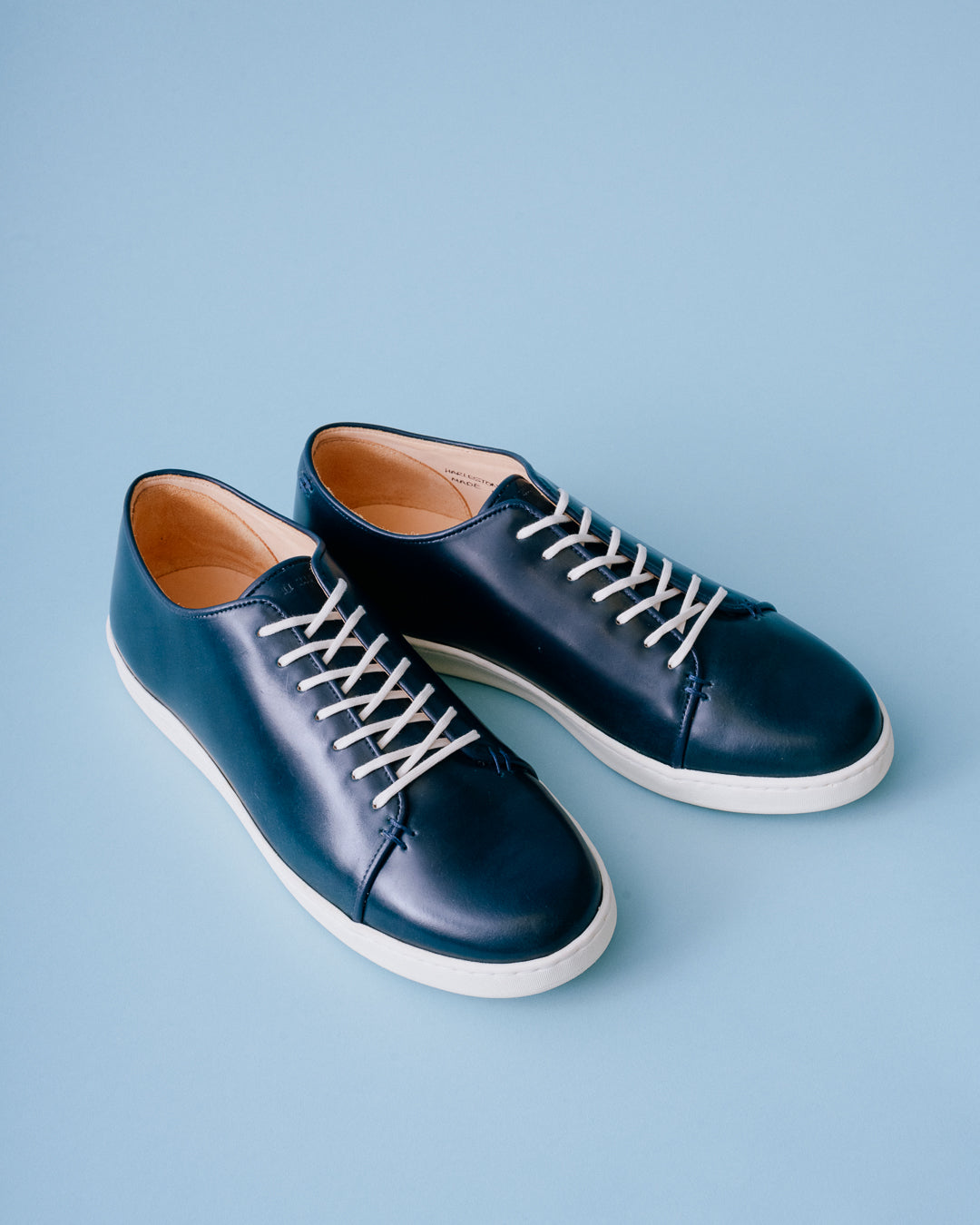 Navy intense blue Horween shell cordovan Crown Northampton Harlestone hand stitch sneaker