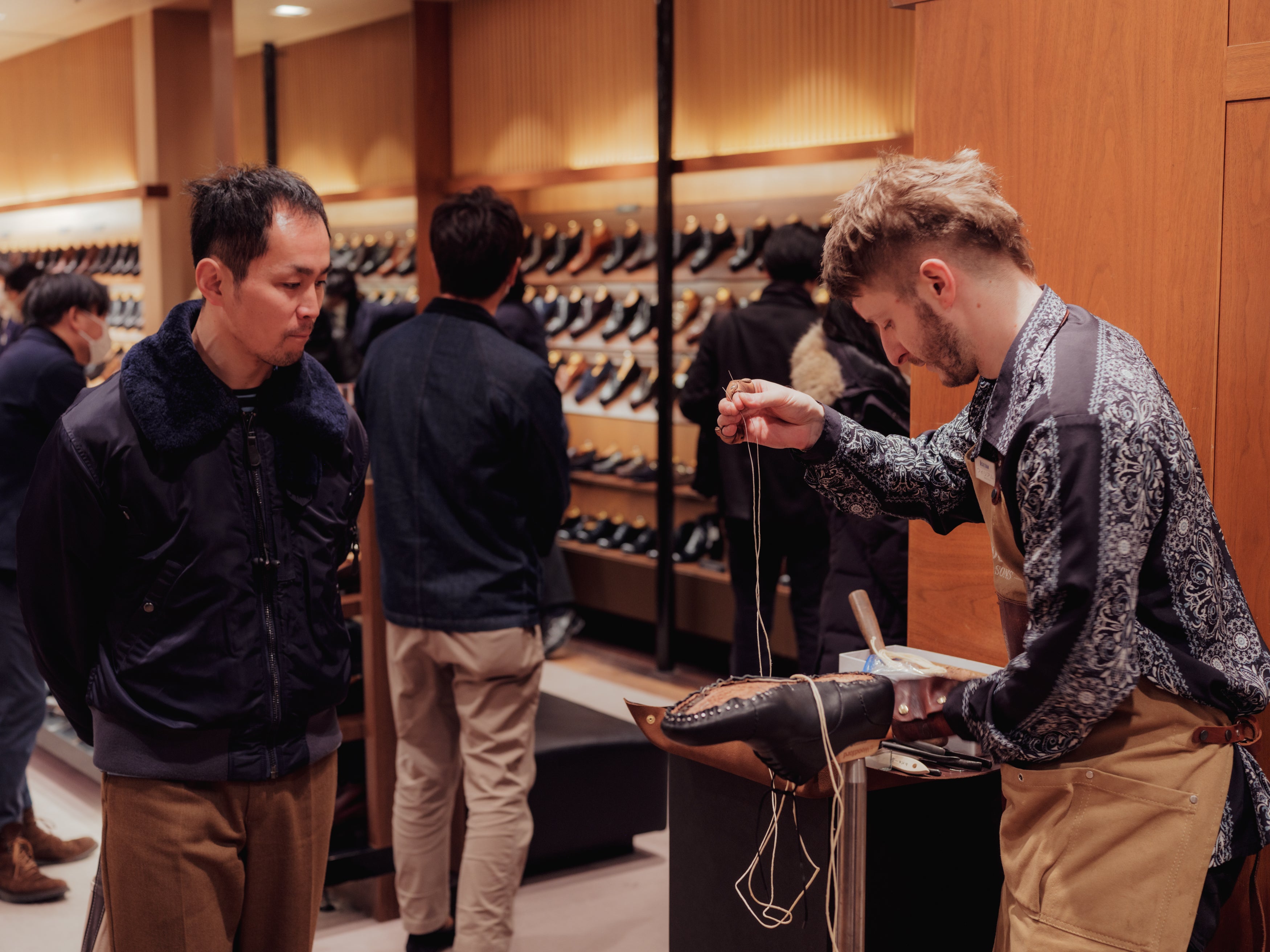 Will, our shoemaking demonstrating his craft.