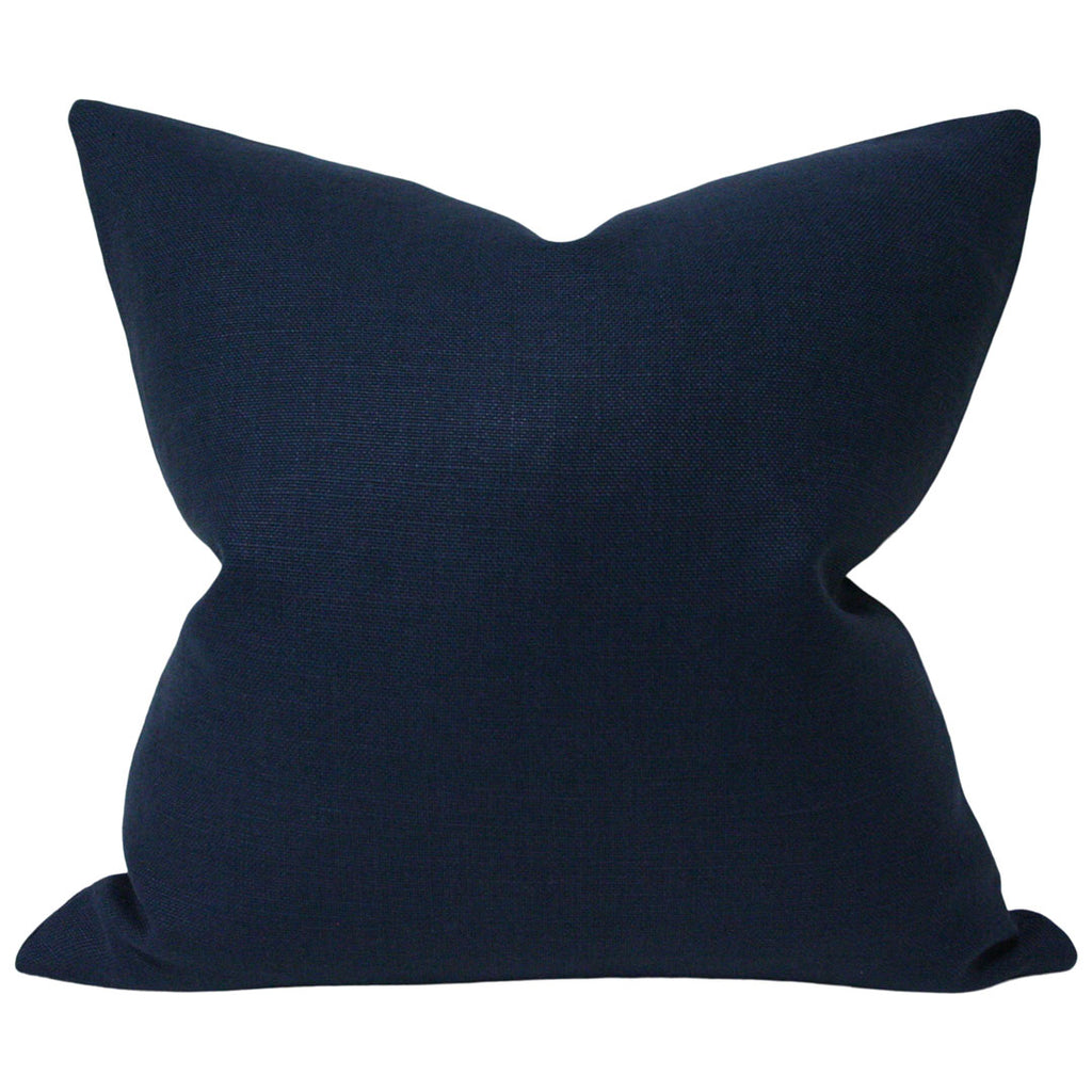 Navy Blue Organic Linen Pillow Cover with White Ribbon Trim – Lo Home