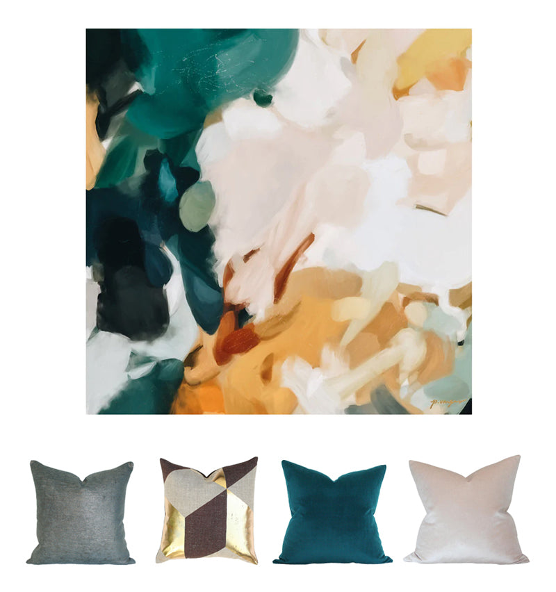 Art and Pillow Combination Featuring Art from Parima Studio and Pillows from Arianna Belle | Emerald