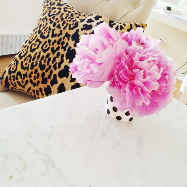 Leopard Velvet pillow from Arianna Belle | home of Brighton Keller | pink peonies 