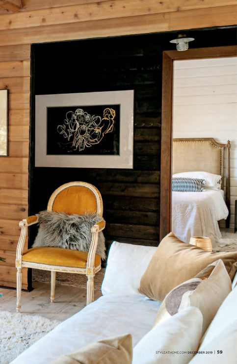 cedar log cabin featured in Style at Home Magazine