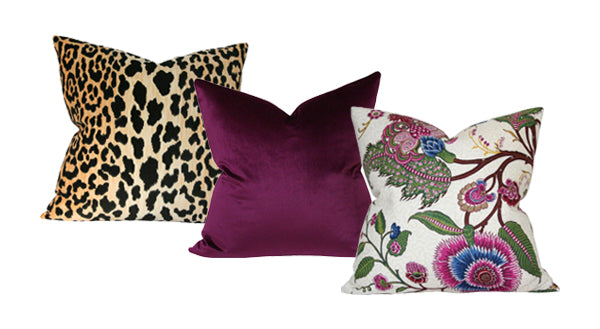 Pillow Combination - Leopard Velvet, Plum Luxe Velvet, Sinhala Linen Jewel | Lee Waters's Pillow Picks