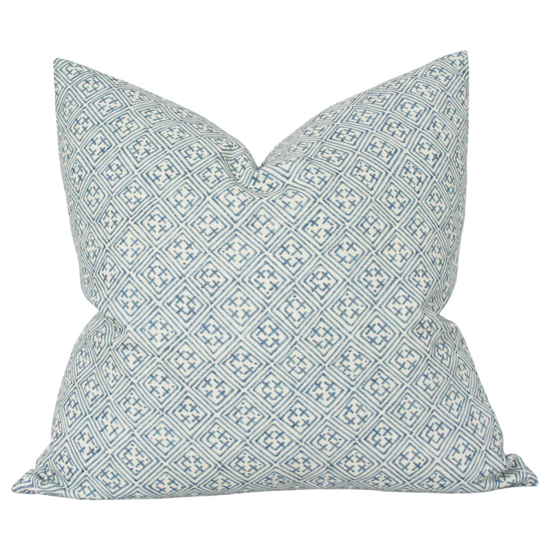 Adeline Blue Block Print Floral Designer Pillow – Arianna Belle