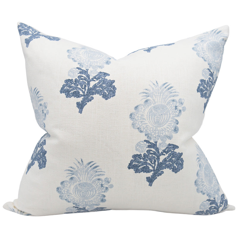 Sky Blue Organic Linen Pillow Cover with White Ribbon Trim – Lo Home