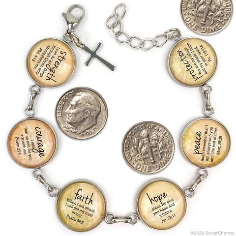 DIY Christian Scripture Charm Bangle Bracelet Making Kit, 5-Pack Set of 5 Finished Bracelets / No Additional Charms