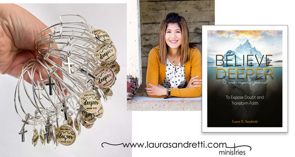 Custom charm bangle bracelets for Christian speaker, Laura Sandretti