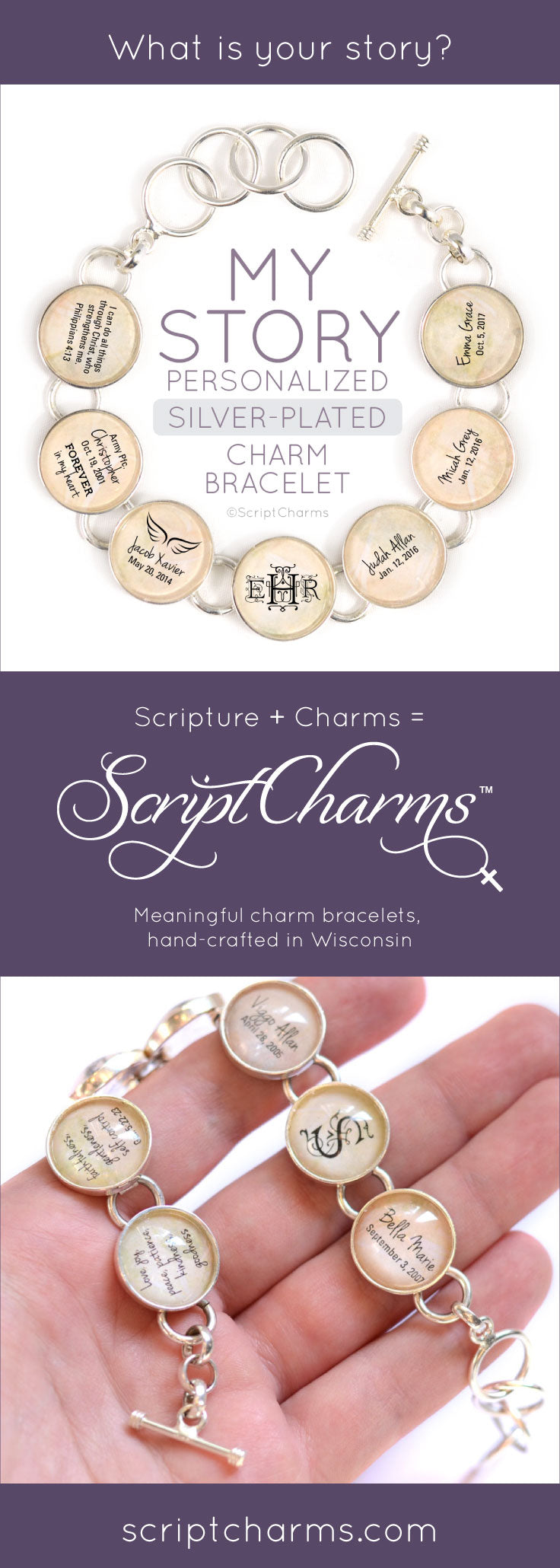 ScriptCharms Personalized My Story silver-plated charm bracelet