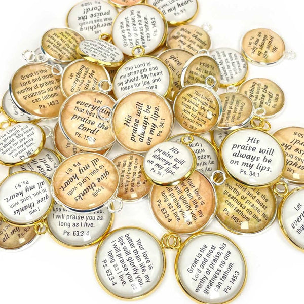 Spanish Scripture Charms – Bulk Religious Charms for Jewelry Making Gold / 16mm / 2 Sets (12 Charms)