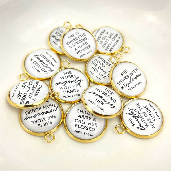 I Am Affirmations Glass Christian Charms for Jewelry Making and DIY 16mm Gold / 5 Sets (50 Charms)