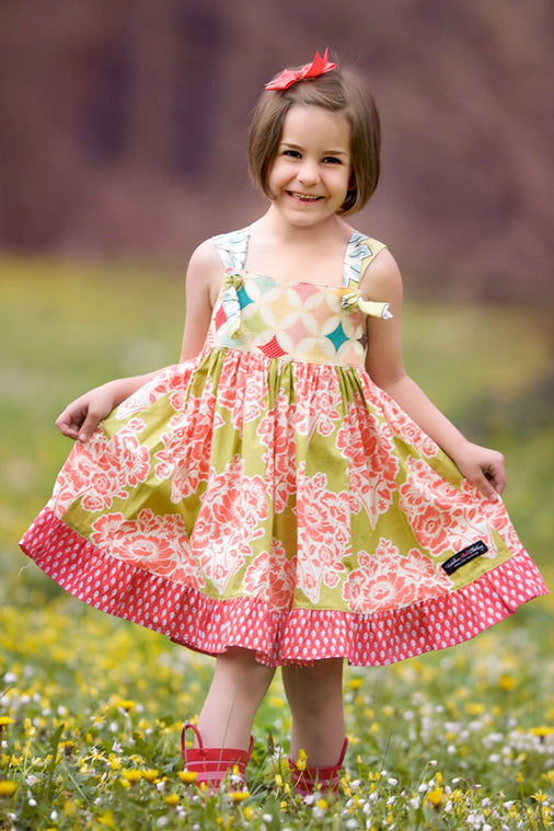 Vintage Moss Floral Knot Dress for Girls – Fabulous Girl Clothing