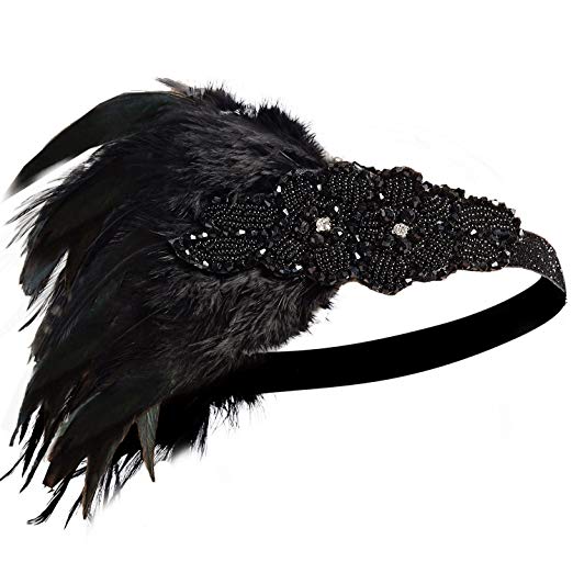 Great Gatsby 1920's Flapper Feather Headdress Fancy Dress - Black (Sty ...