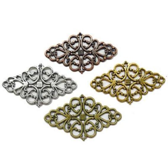 Metal Diamond Pendant / Jewellery Connectors x 4