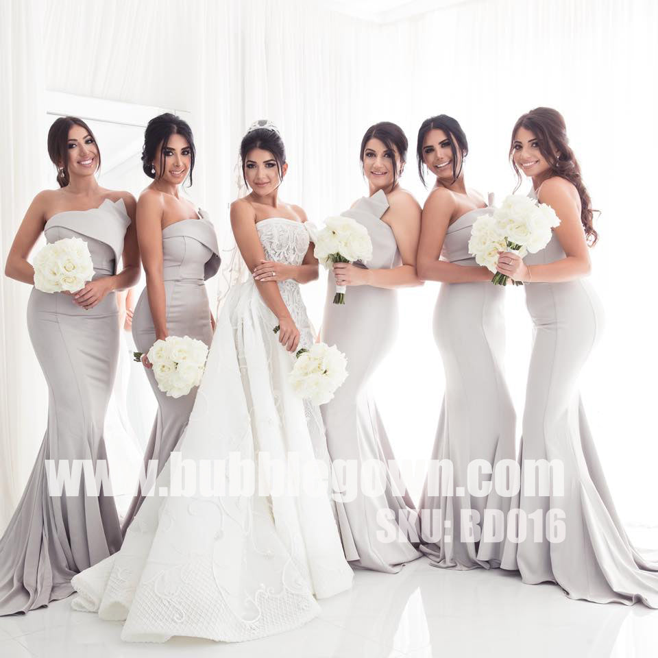 light grey long bridesmaid dresses