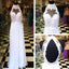 White High Neck Open Back Cheap Chiffon Lace Prom Dresses, BG51097