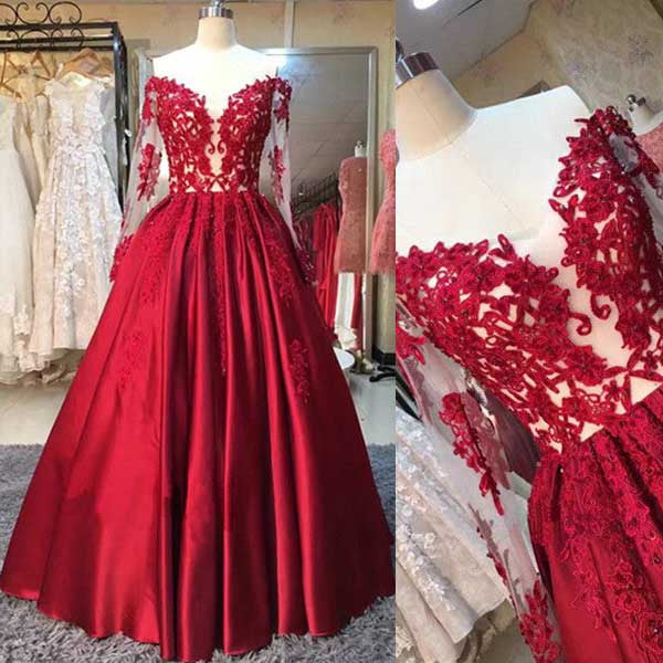 Red Long Sleeves Off the Shoulder Long 2017 Prom Dress Ball Gown, BG51 ...