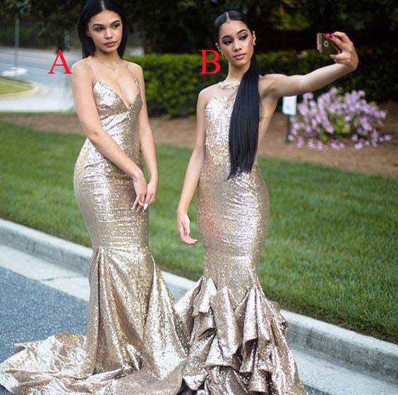 Gorgeous Sequin Sexy Mermaid Mismatched Long Bridesmaid Dresses Bg515 Bubble Gown 1928