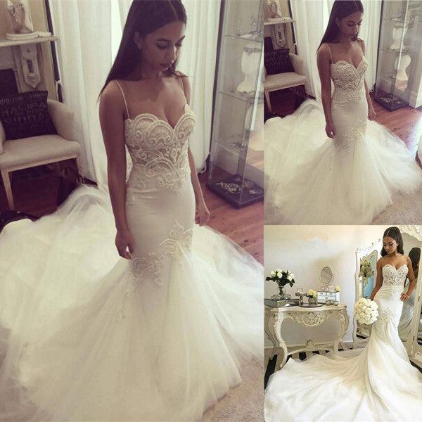 Gorgeous Mermaid Spaghetti Strap Charming Long Wedding Dress, BG51609 ...