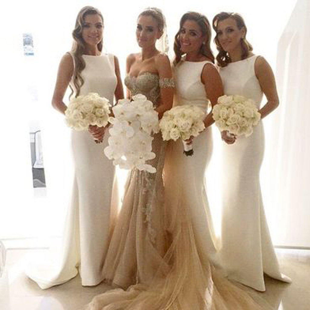 Affordable White Sexy Mermaid Long Wedding Party Bridesmaid Dresses, B ...