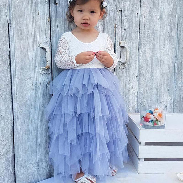 Scoop Long Sleeve Lace Top V Back Tulle Flower Girl Dresses Popular