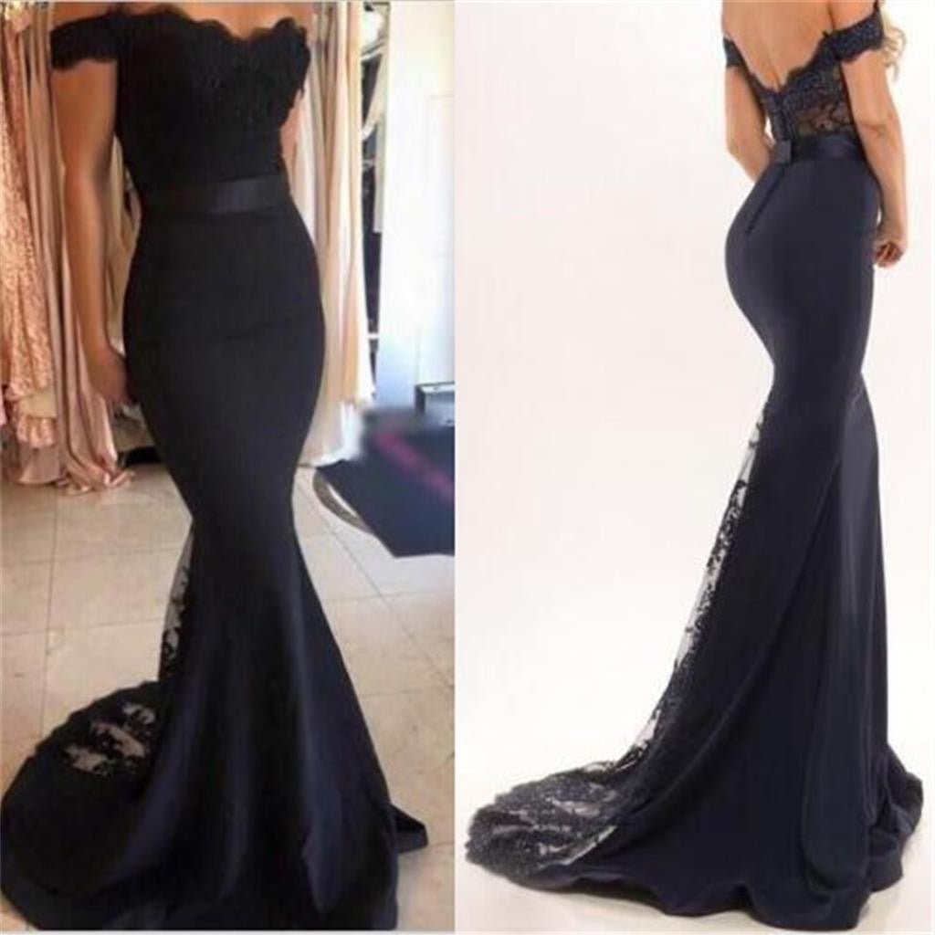 black off the shoulder mermaid gown