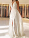Deep V Neck White Chiffon Halter Beaded Long Evening Prom Dresses, Chiffon Beach Wedding Dresses, MR7432
