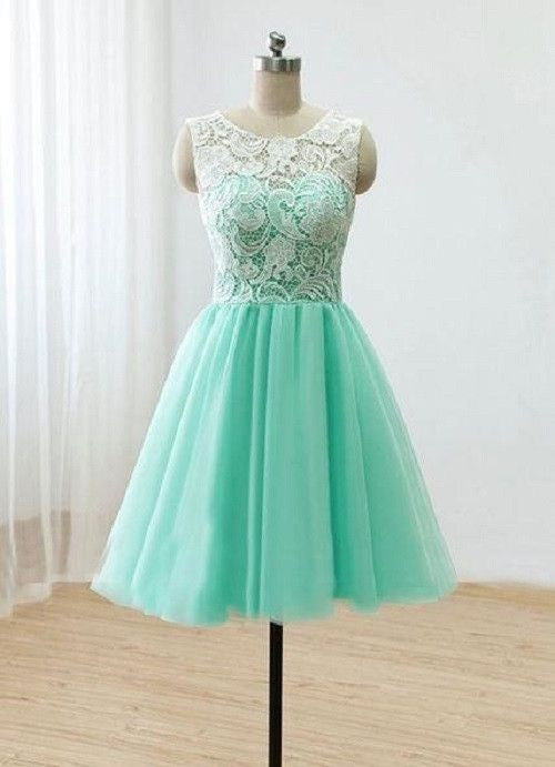 Mint Lace Top Tulle Junior Cheap Short Bridesmaid Dresses, BG51405 ...