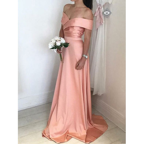 Charming Off The Shoulder Simple Cheap Long Wedding Bridesmaid