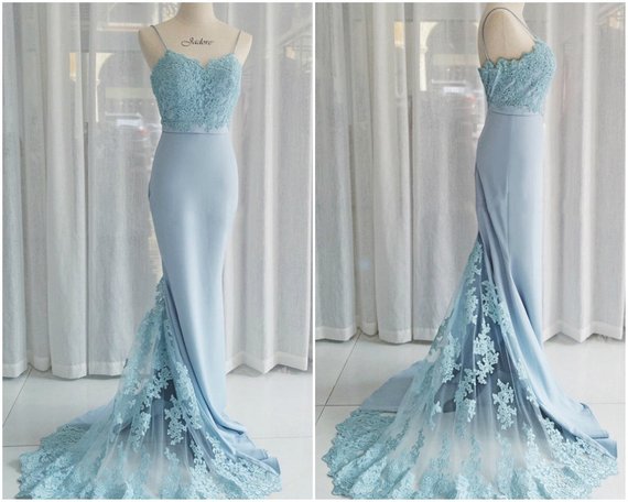 Charming Blue Lace Mermaid Elegant Cheap Long Bridesmaid Dresses, BG51 ...