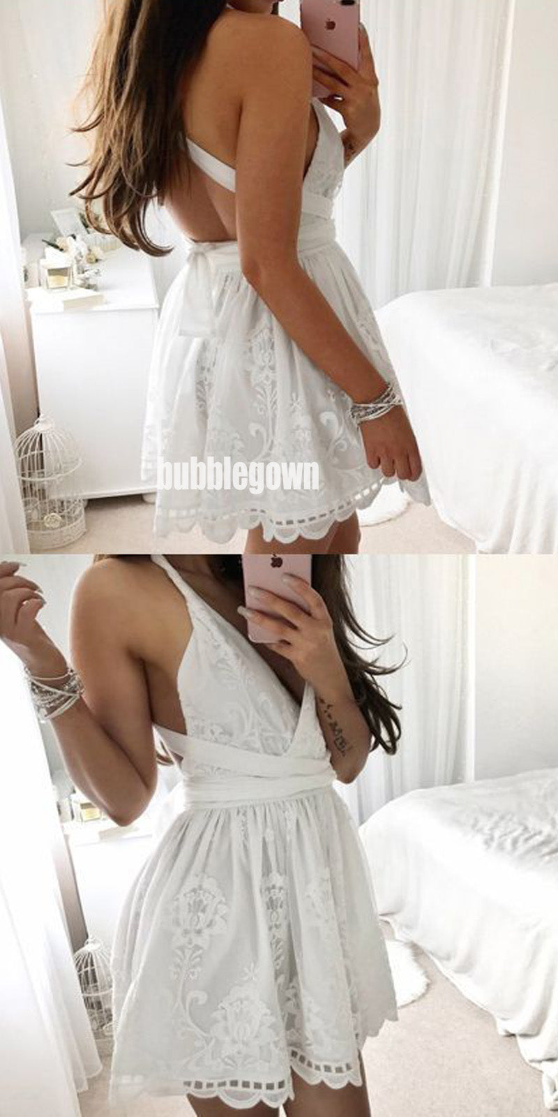 Half Sleeves Tulle Applique Lovely Affordable Short Homecoming Dresses ...