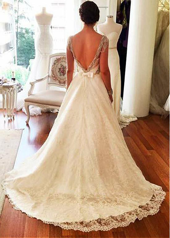 A Line Cheap Lace Sweetheart Long Bridal Beach Wedding Dresses