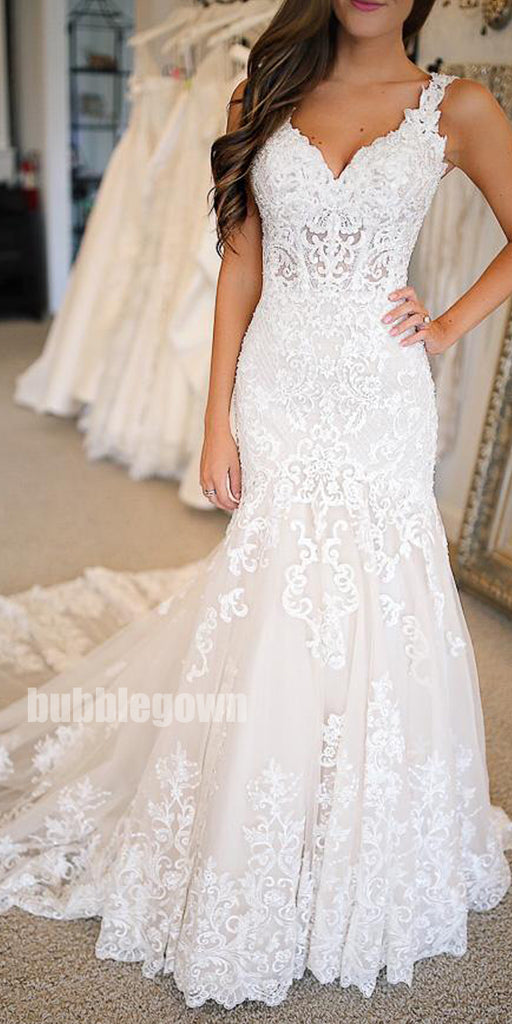 Mermaid Lace Applique Elegant Bridal Long Wedding Dresses, BGP265 ...