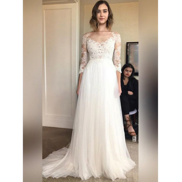 Elegant Long Sleeves Lace Tulle Formal Cheap Long Wedding Dresses, BG5 ...