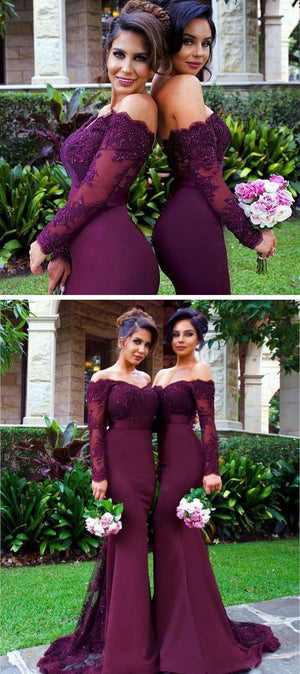 burgundy bridesmaid dress long sleeve