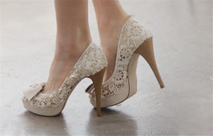 Ivory Lace High Heels Fish Toe Sexy 