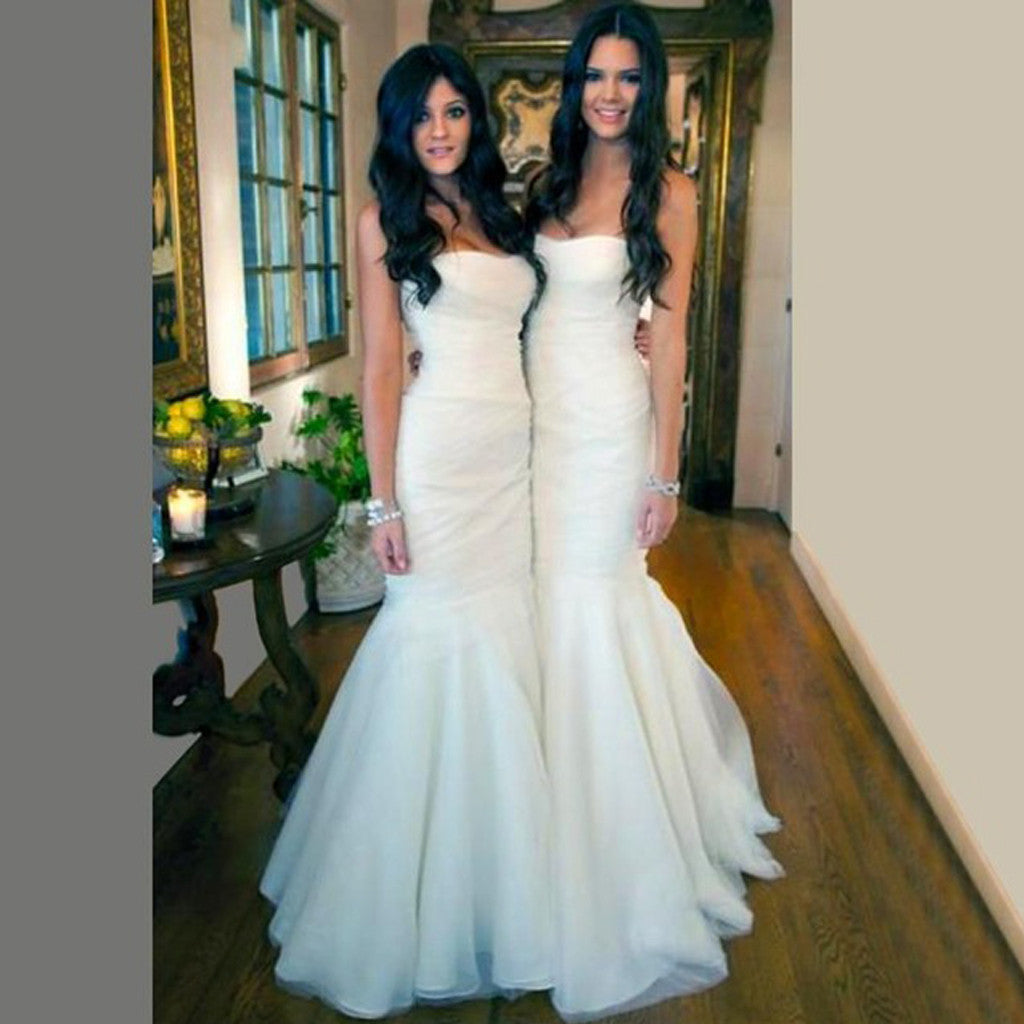 white mermaid bridesmaid dresses