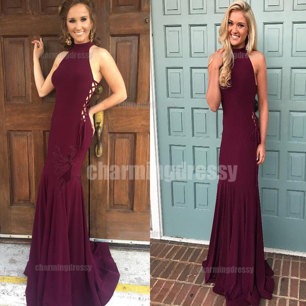 high neck maroon dress