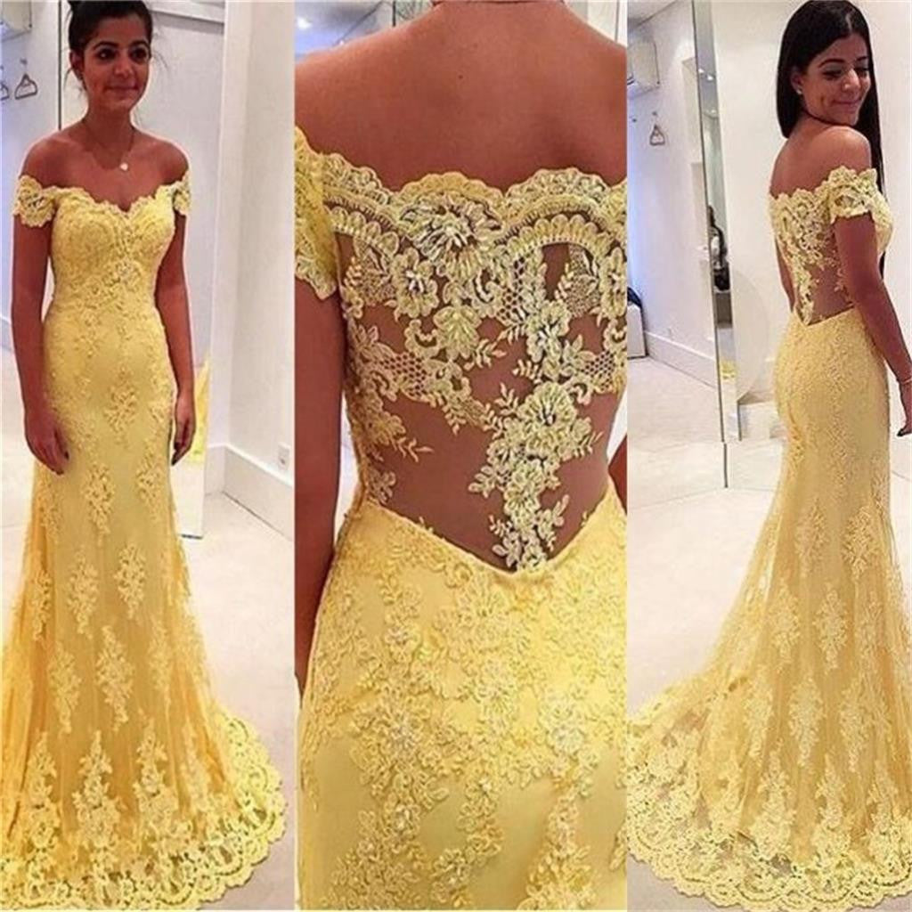 yellow off the shoulder long dress