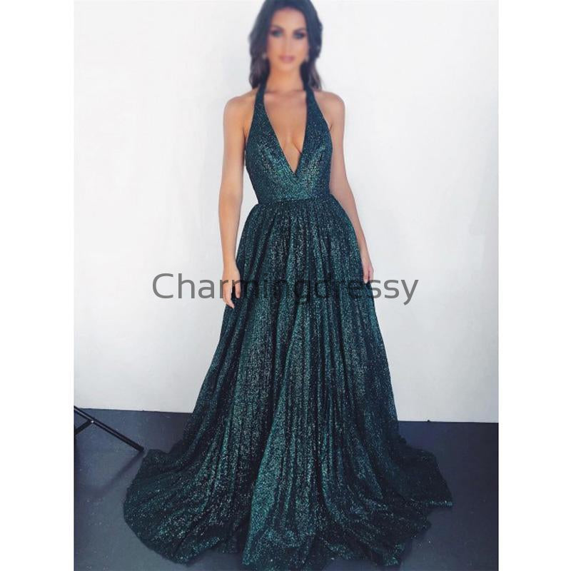 dark green sequin prom dress